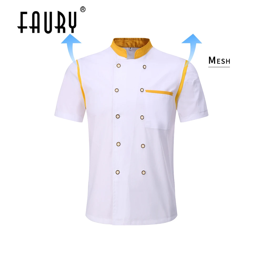 

Summer Breathable Mesh Chef Jacket Short Sleeve Cook Costume Hat Apron Restaurant Uniforms Shirts Chef Waiter Barber Uniform