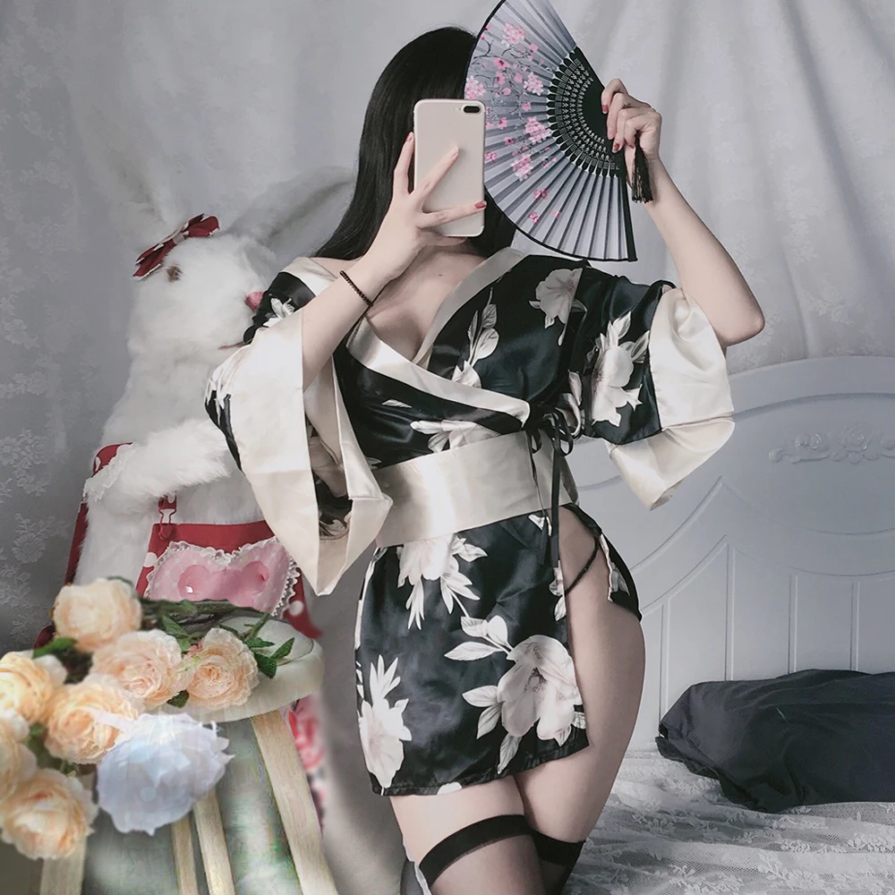 

Kimono Cosplay Dress Girls Sexy Cosplay Erotic Lingerie Printed Traditional style Robe Kawaii Sexy Outfit