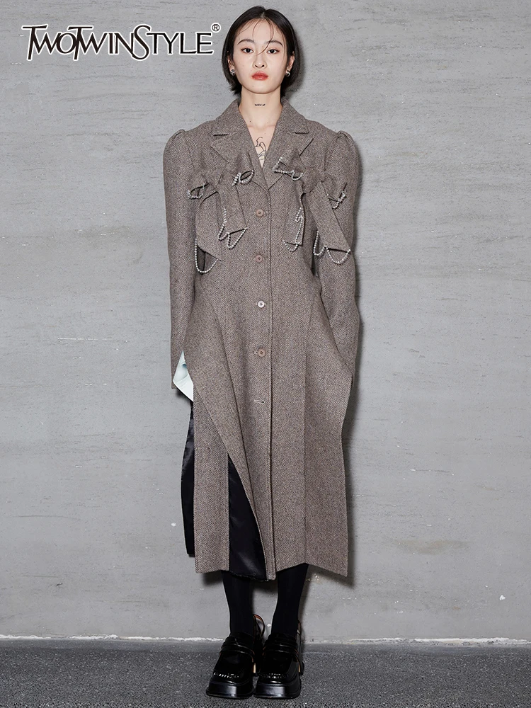 

Женское однобортное пальто TWOTWINSTYLE, свободное однобортное пальто с длинными рукавами-фонариками и разрезом сбоку, новинка зимы 2021