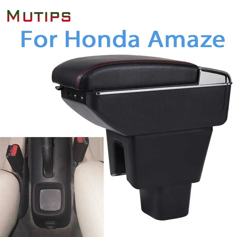 Mutips for Honda amaze arm rest leather armrest USB storage box center console accessories interior parts car-styling new 2018