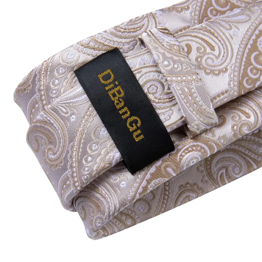DiBanGu дизайнерский Мужской Шелковый Свадебный галстук цвета шампанского Пейсли