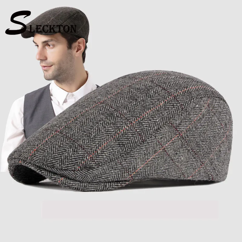 SLECKTON модная мужская кепка Newsboy повседневная Клетчатая Мужская шапка твидовые