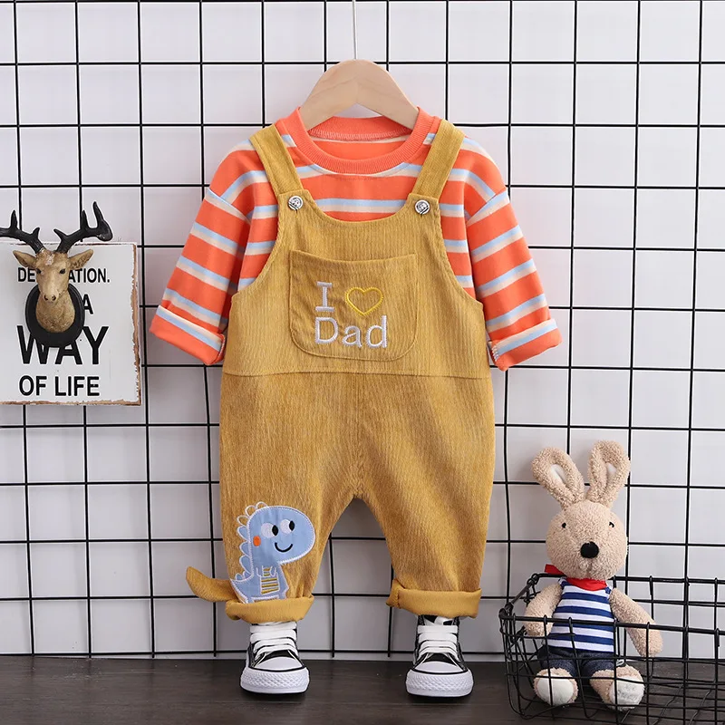 

New Spring Autumn Baby Girl Clothes Children Boy Cotton T Shirt Overalls 2Pcs/set Toddler Fashion Costume Infant Kids Tracksuits