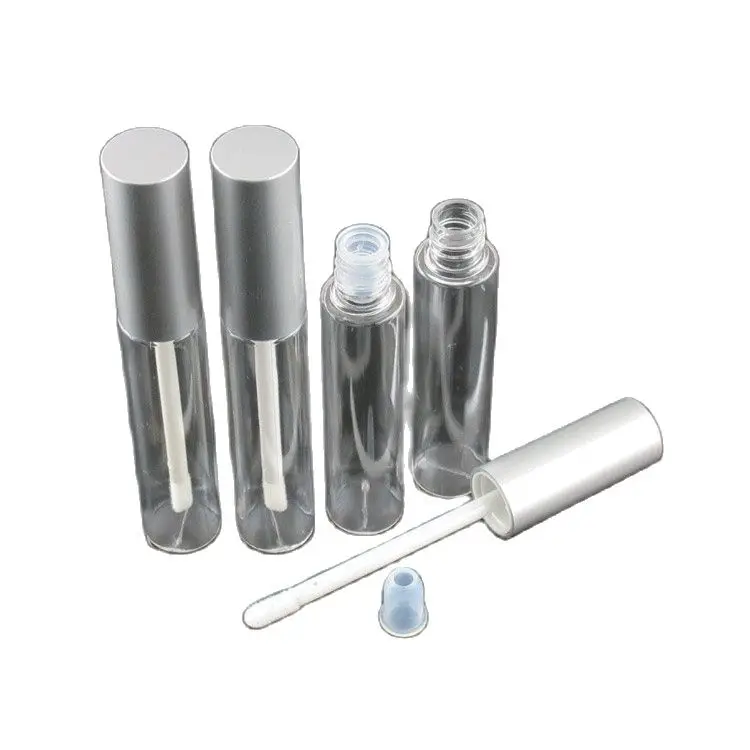 Прозрачный тюбик для блеска губ 10 мл с Матовой серебряной верхней или