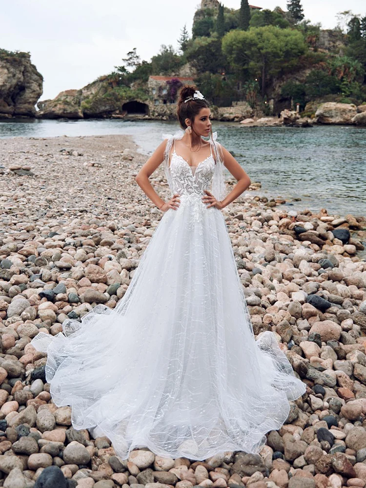 

YILIBER New Simple Wedding Dress Backless Sleeveless Design Chiffon Lace Bride Dresses Princess Dress Plus Size Tailor-made