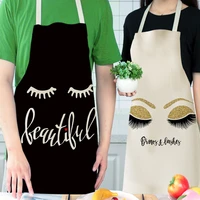 eyelashes sleeveless linen apron dress woman kids customize aprons black pink cooking baking accessories korean kitchen supplies