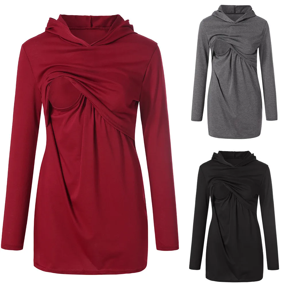 Толстовка с капюшоном для кормящих женщин длинным рукавом кенгуру теплые