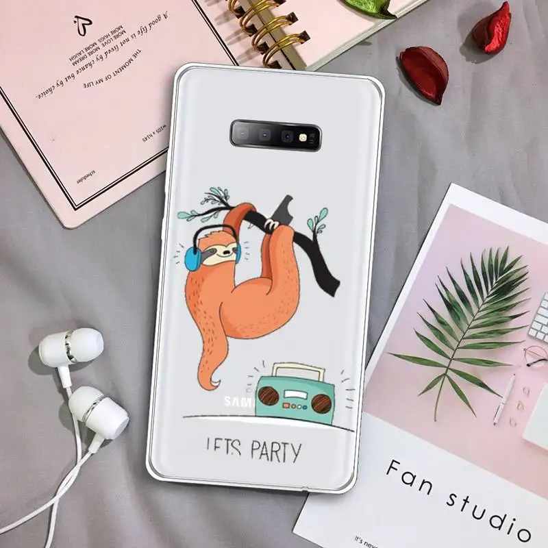 

Sloth Cute Animal Phone Cases Transparent For Samsung Galaxy S A 5 7 8 9 2015 20 edge plus 10 e lite 2019