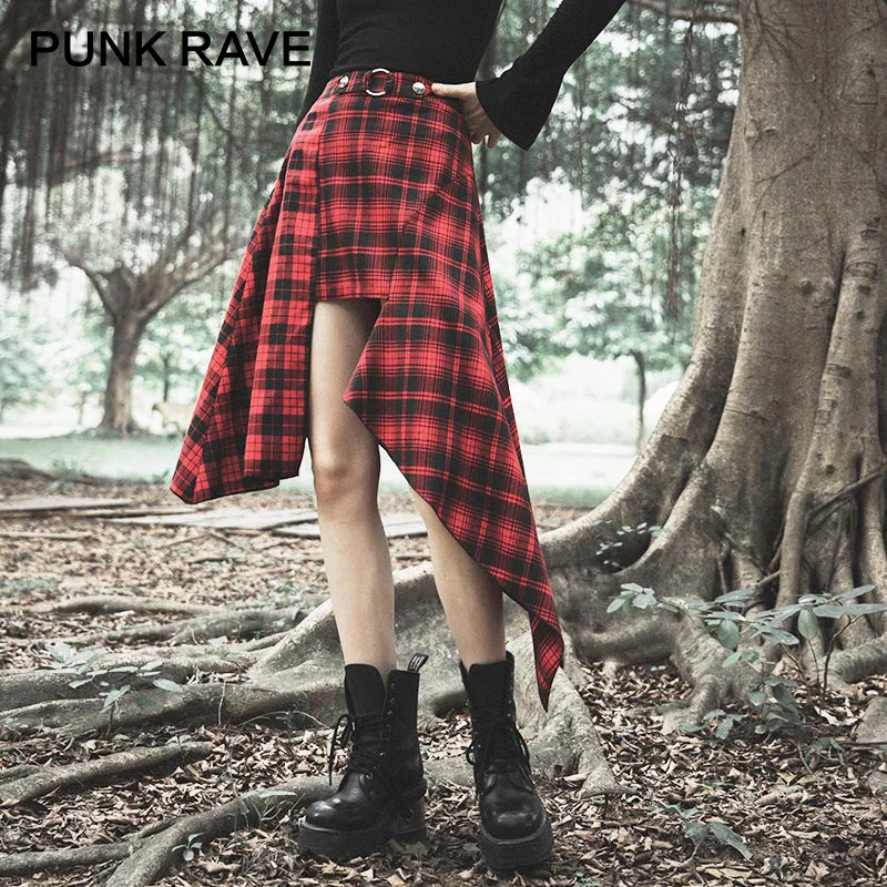 

Женская Асимметричная юбка средней длины, в клетку, с высокой талией