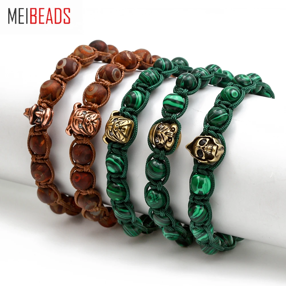 MEIBEADS 1 шт. медная голова черепа собаки 8 мм плетеный браслет из козьего животного