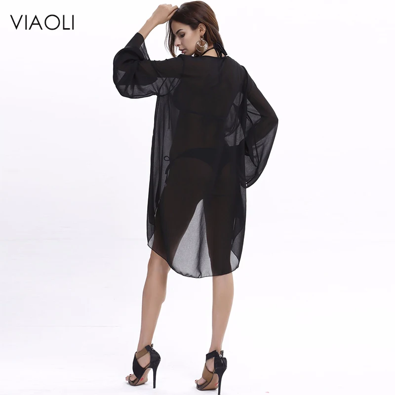 Новинка Пляжная накидка VIAOLI парео с длинным рукавом Шифоновая для бикини