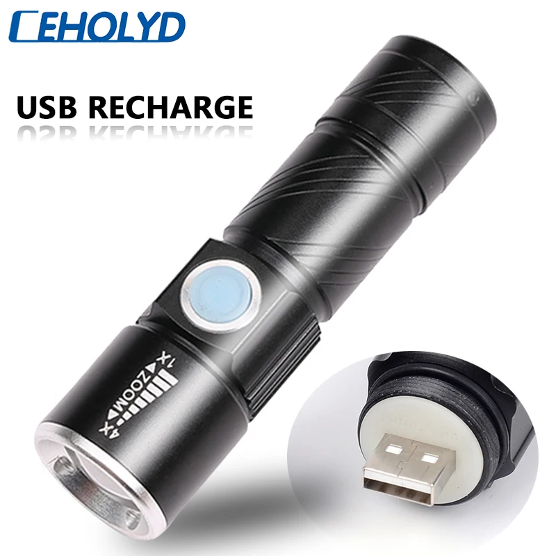 

XP-G Q5 Portable USB Handy Powerful LED Flashlight Rechargeable Torch Flash Light Bike Pocket Zoomable Lamp Built in Battery 10W