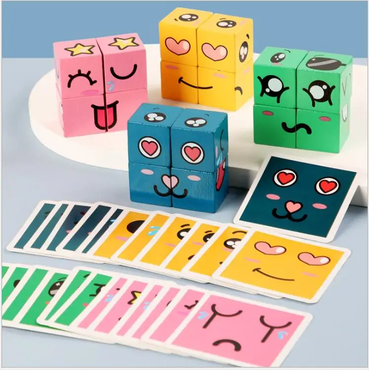 

Newest Arrival Cartoon Cube face changing cube building blocks Cube Montessori Anxiety Stress Relief Toys For Children