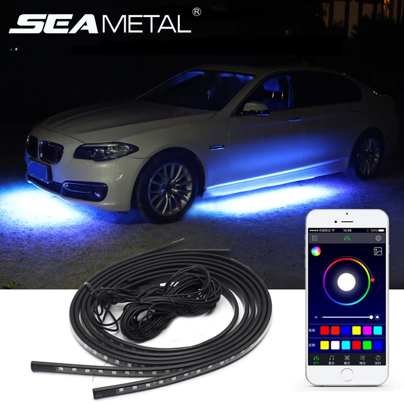 12 В RGB SMD автомобильный атмосферный светильник с музыкальным пультом