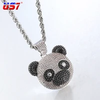 us7 panda head pendant necklace solid back micro paved bling cubic zircon stones with 3mm rope chain hip hop jewelry gift