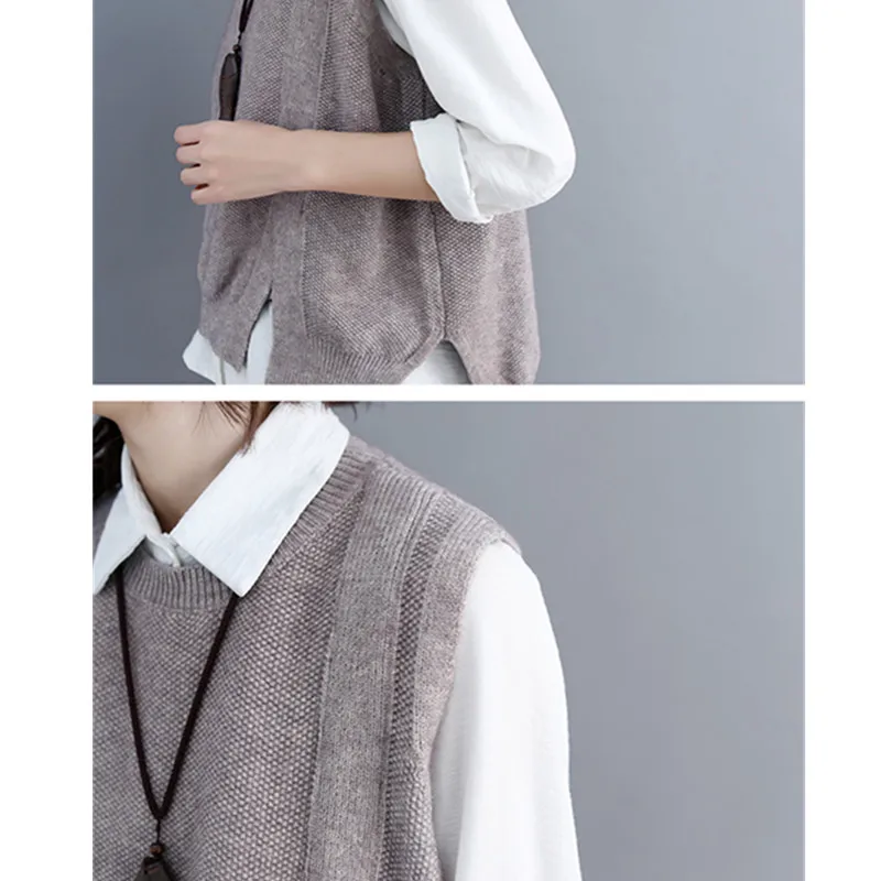 

Plus size Loose knitted Vest Women 2020 New Spring autumn Literary leisure all-match college style Short sweater Female 3XL 4XL