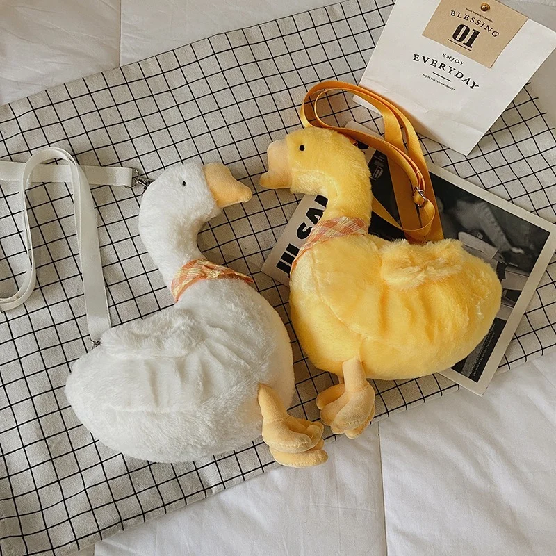 

Плюшевая сумка через плечо в форме лебедя из мультфильма для женщин, женская сумка с рисунком утки из мультфильма, Милая женская сумка