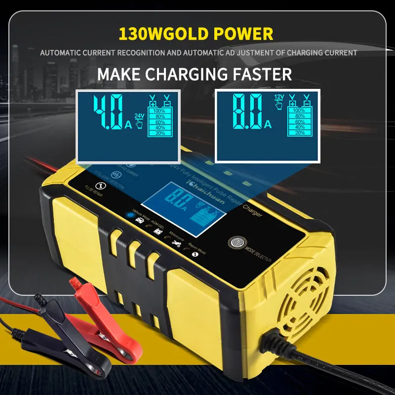12v 24v 8a full automatic battery chargers car battery chargers power puls repair chargers wet dry lead acid digital lcd display free global shipping