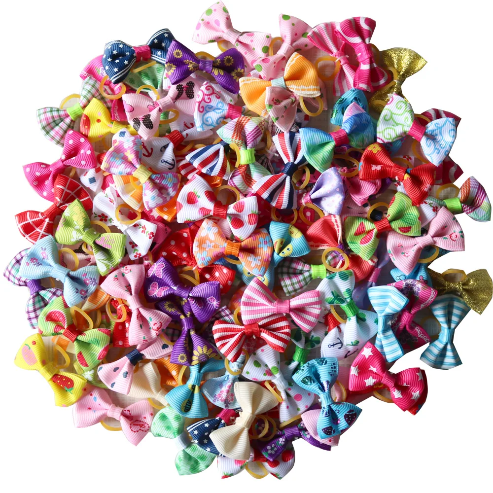 Mix color 200 шт аксессуары для ухода за домашними животными ручной работы смешанный стиль щенок собака кошка волосы лук резиновые ленты домашние банты для маленьких собак - Цвет: Mix color