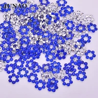 junao 100pcs 12mm dark blue round flower sewn rhinestones acrylic crystal applique pointback strass buttons for needlework