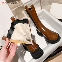 2022 chelsea boots russia winter women chunky heel ankle booties shearling round toe cow leather casual platform shoe size 3440