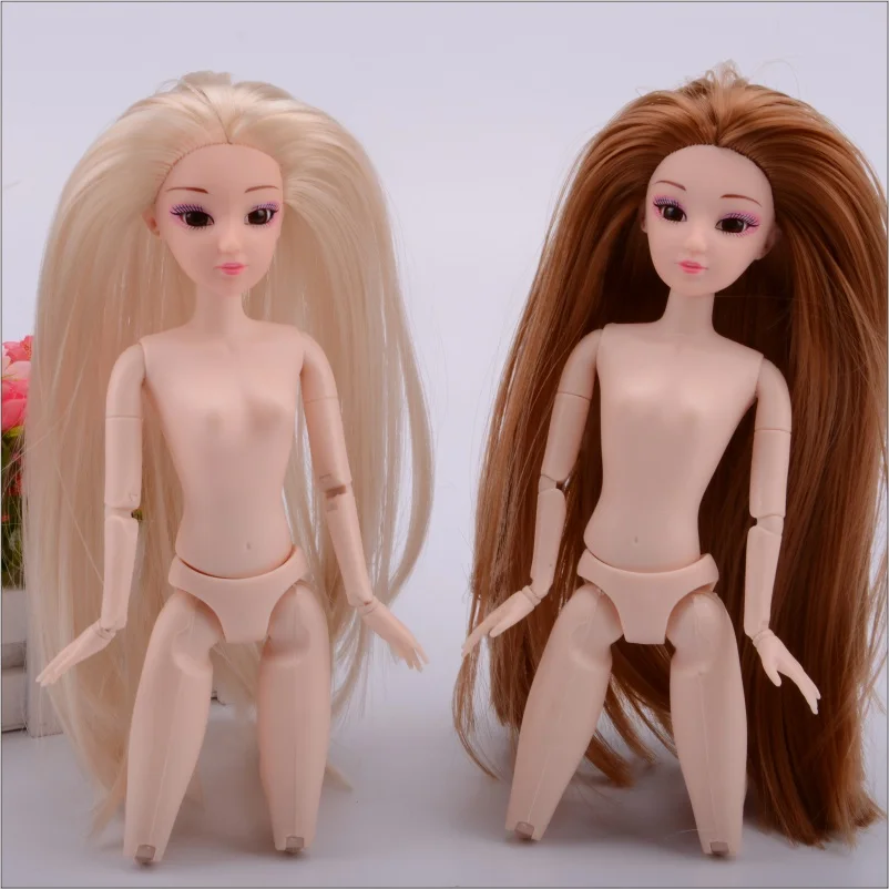 12 разноцветных прямых волос телесного цвета с объемными глазами 32 см/14 шарнир