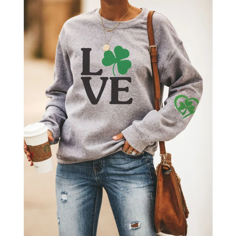 

2021 Lucky Clover Female Hoodies Women Oversized Sweatshirts Women's Gown With Long Sleeve Tops Casual Women Pocket Pullovers