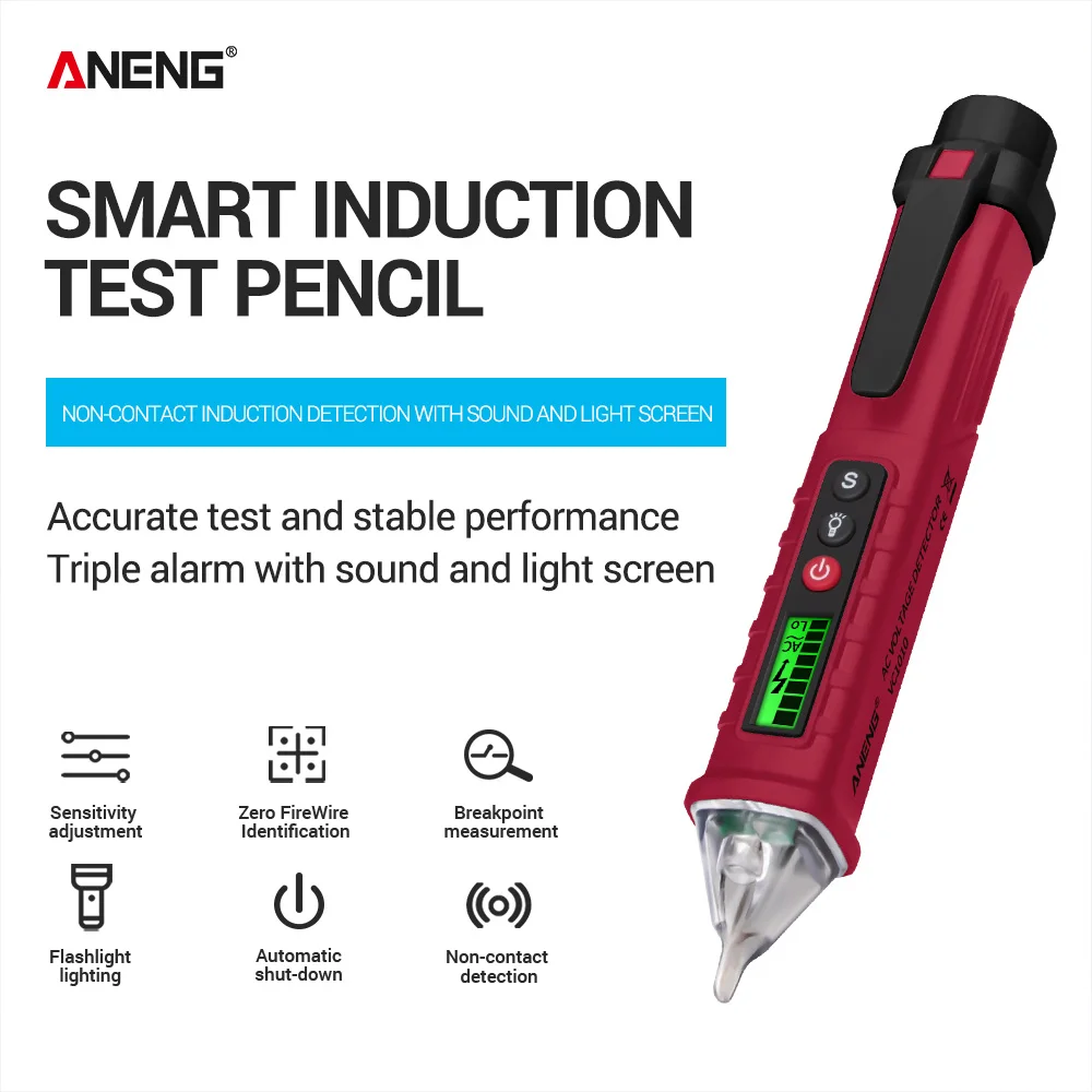 Цифровой детектор напряжения VC1010 Pen 12-1000 В AC/DC бесконтактный Тестер в виде ручки