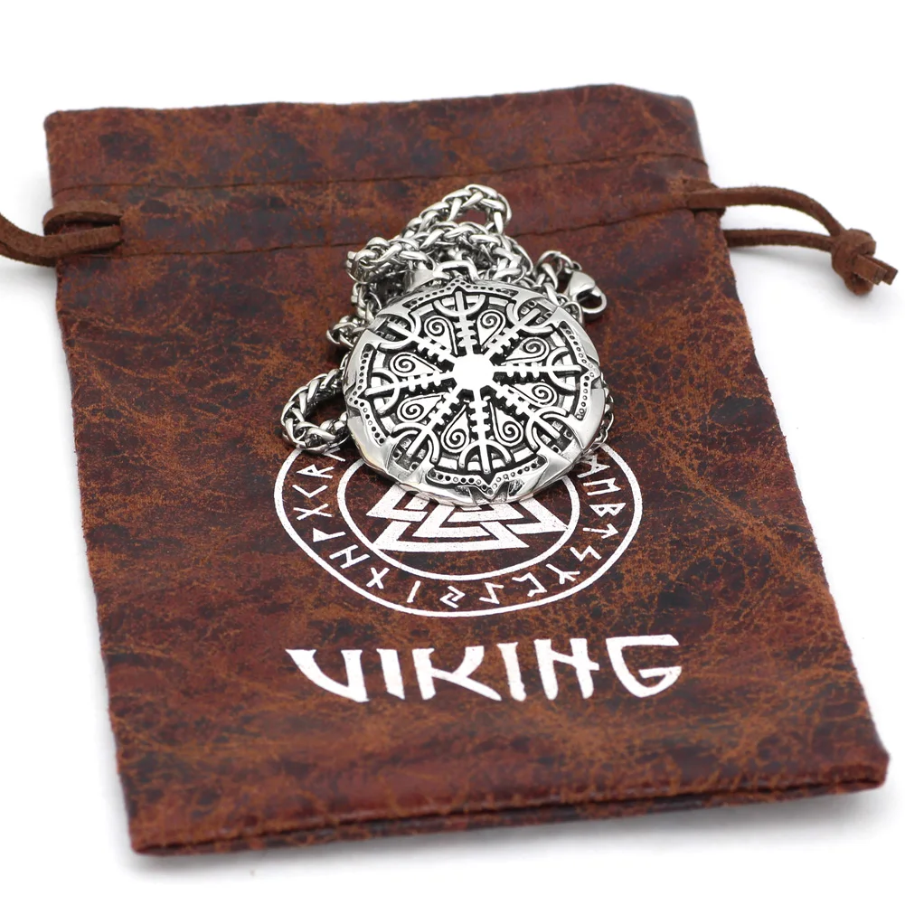 Nordic Viking vegvisir Stainless Steel Rune Necklace For Men With Valknut Gift Bag |