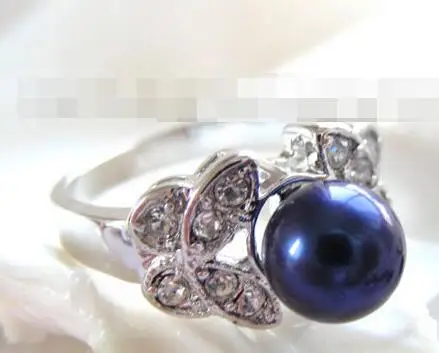 Кольца с круглыми синими ракушками и жемчугом