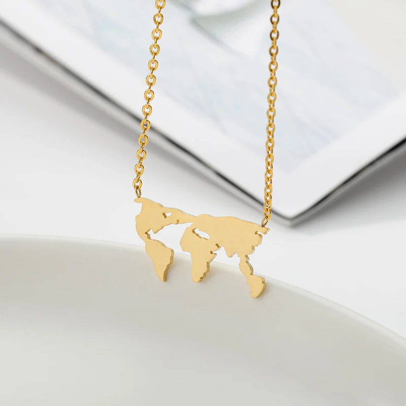 Массивное ожерелье с картой мира для женщин модные ювелирные изделия золотое