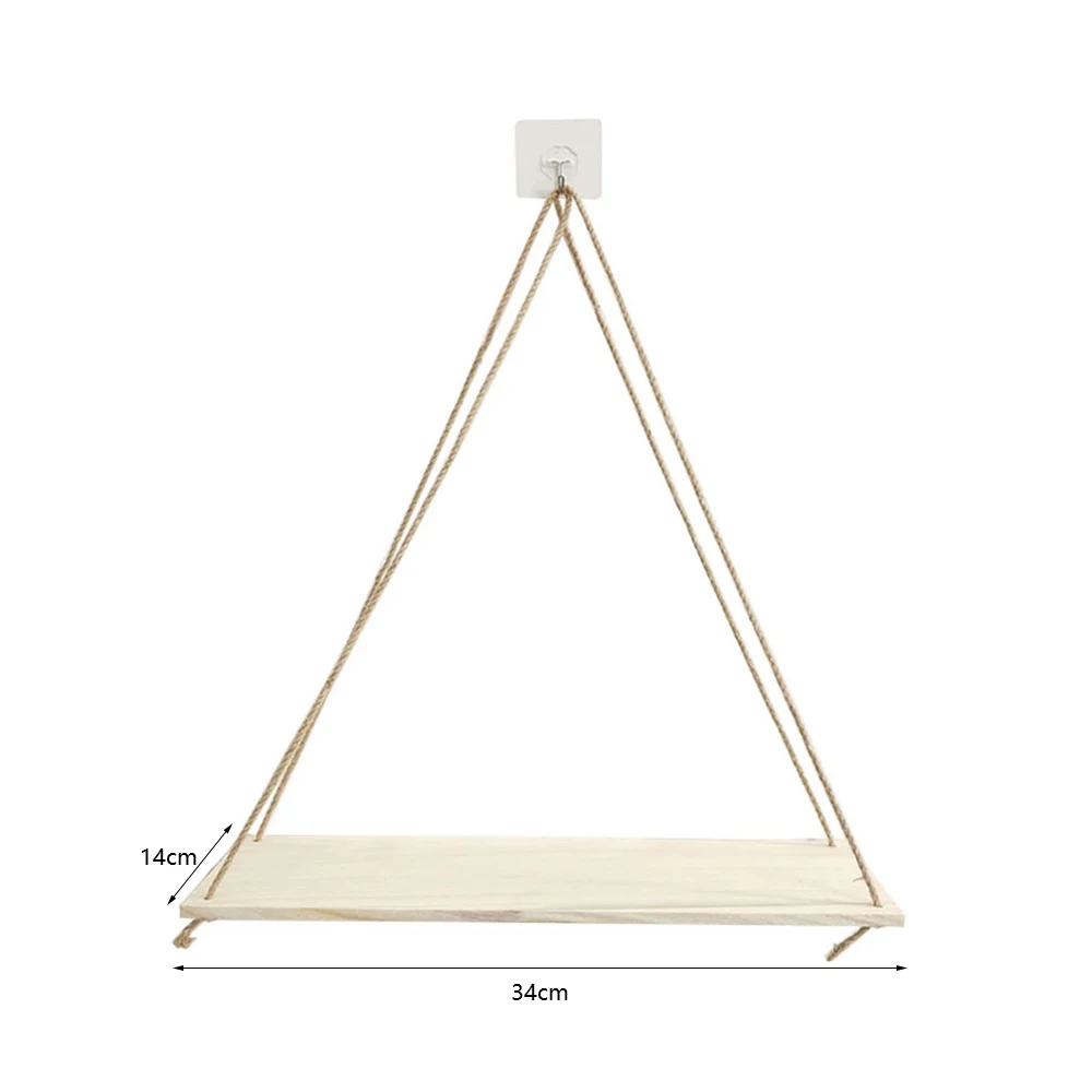 

Wooden Swing Hanging Rack with Rope Wall Mounted Floating Shelves Plant Flower Pot Rack for Indoor Outdoor Decoration
