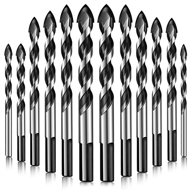 

12Pcs Tile Drill Bits Set Triple-cornered Drill for Tile Wood Porcelain Glass Concrete Brick Wall Masonry Cutter Set