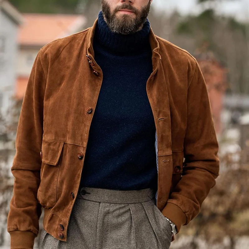 

Casual Long Sleeve Buttoned Coats 2021 Autumn Winter Men Clothing Outerwear Fashion Turn-down Collar Solid Men Jacket Streetwear