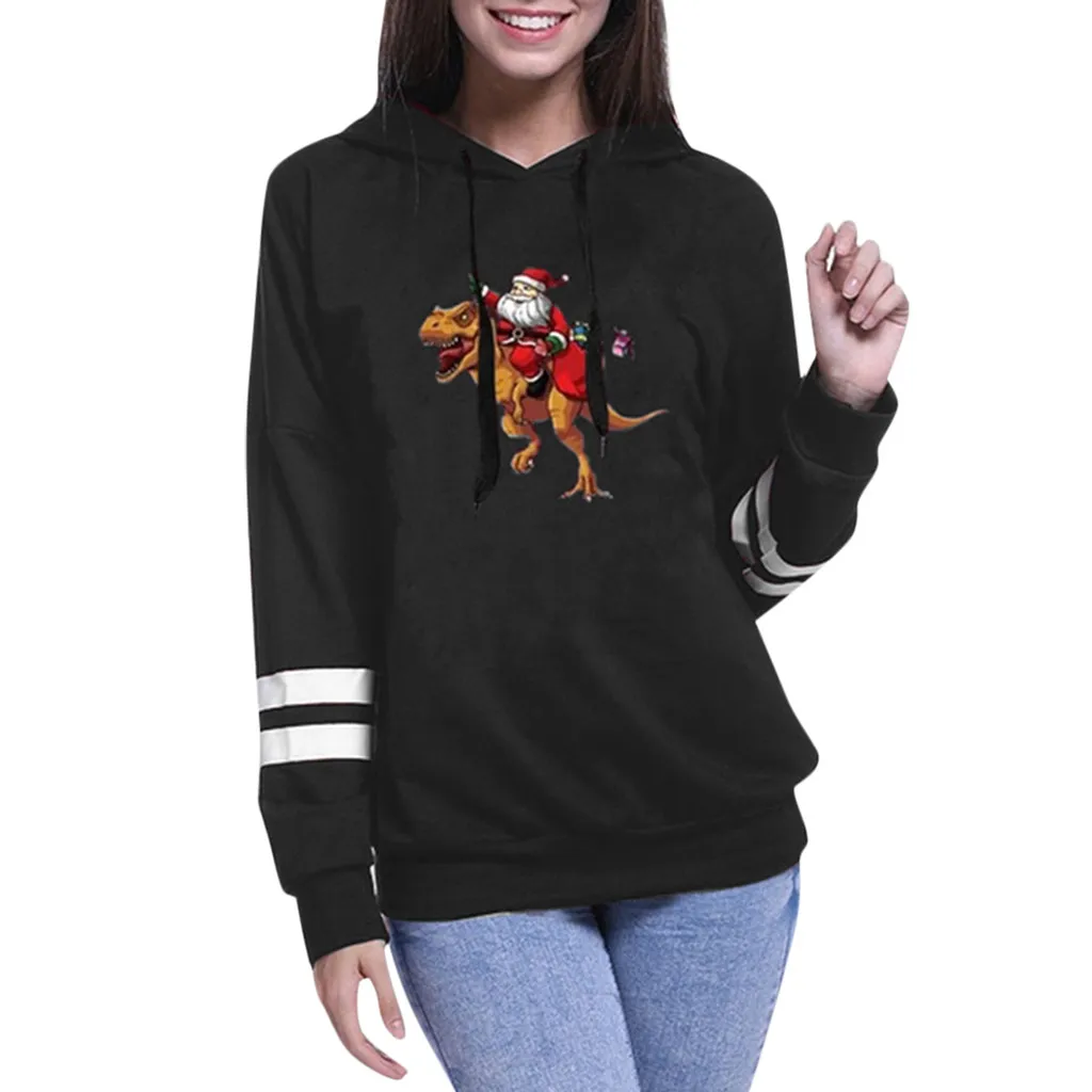 Женская Полосатая Толстовка с длинным рукавом и рождественским принтом свитер