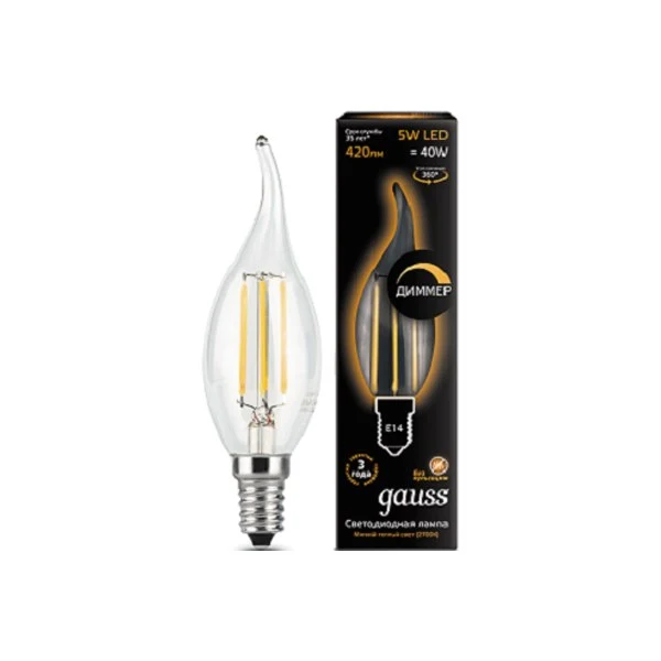 Лампа GAUSS Filament Свеча на ветру dimmable E 14 5W 2700 K 104801105-D | Лампы и освещение