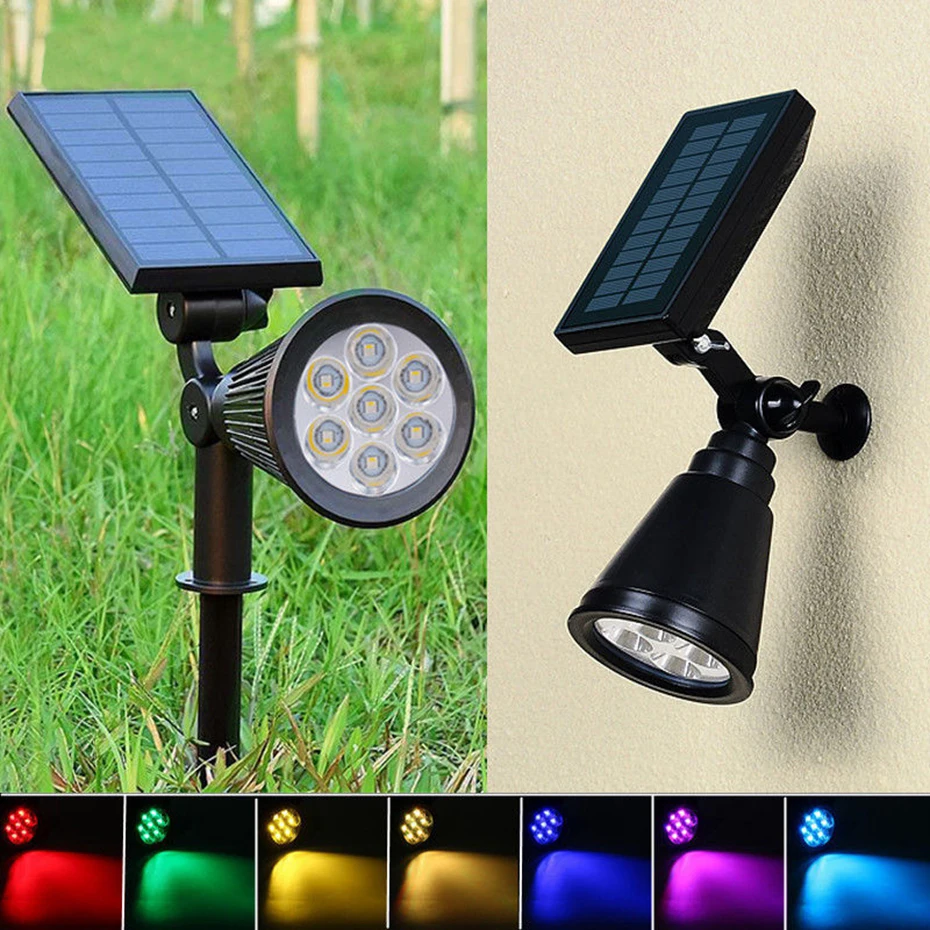 7 LED outdoor Solar Lamp decor Spotlight Lawn Christmas party Waterproof Panel Power Adjustable Flood Light colorful Garden Yard