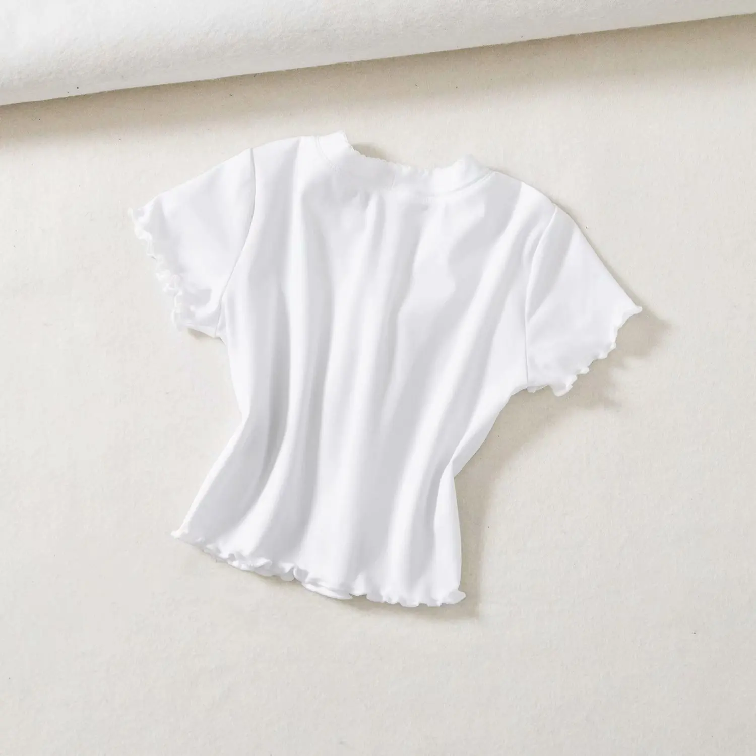 

OLOMM Slim-Fit Short V-Neck Women's T-Shirt With Wooden Tight-Fitting Solid Color Short-Sleeved Tops Spring 2021