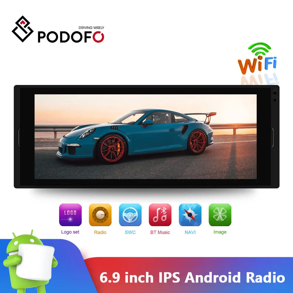 Podofo автомобильный радиоприемник 1 din 6 9 ″ Android мультимедиа плеер GPS WI FI bluetooth AUX IN MP3