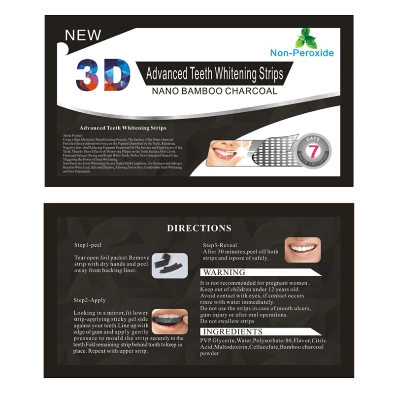 

14 Pairs 3D Bamboo Charcoal Mint Gel Teeth Whitening Strips Oral Hygiene Care Tooth Whitening Strips Bleaching Tools