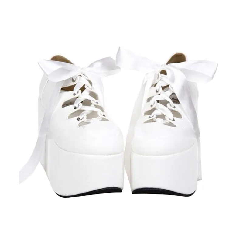 

Туфли женские на платформе 10 см, кружевные аниме туфли на высоком каблуке, симпатичная обувь с бантом, для косплея в японском стиле Лолита