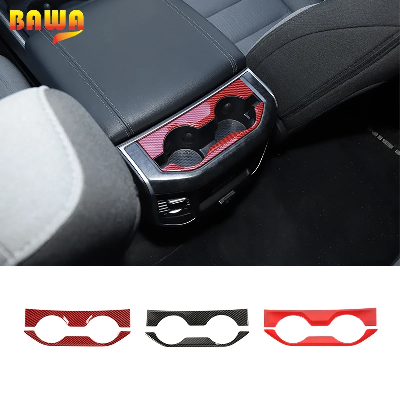 

BAWA Interior Accessories ABS Car Armrest Box Rear Cup Holder Decoration Cover Stickers for Dodge RAM 2018+