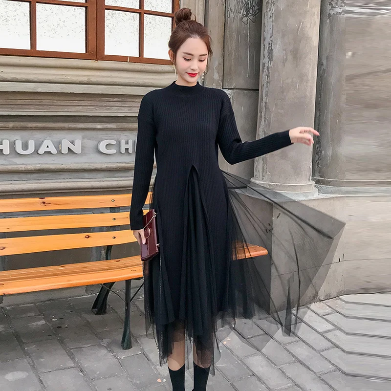 Платье для женщин 2019 осень зима трикотажные платья наборы элегантный длинный