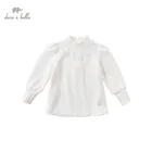 DKH15165 dave bellaзимняя От 5 до 13 лет детская одежда детская модная футболка с цветочной аппликацией модные футболки высокого качества для девочек