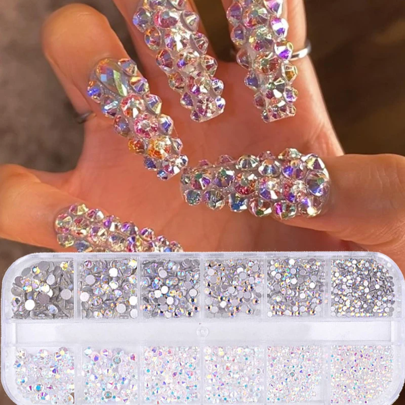 

1pcs Glass 3D Nail Rhinestones Mixed Size Flat-back AB Crystals Diamond DIY Tips Manicure Nail Art Decorations Shiny Gems