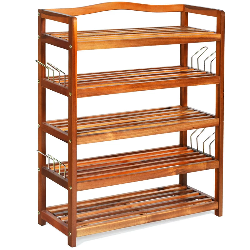 

5-Tier Superior Acacia Wood Shoe Rack Freestanding Shoe Storage Organizer Home Storage Furniture Additional Storage Hangers
