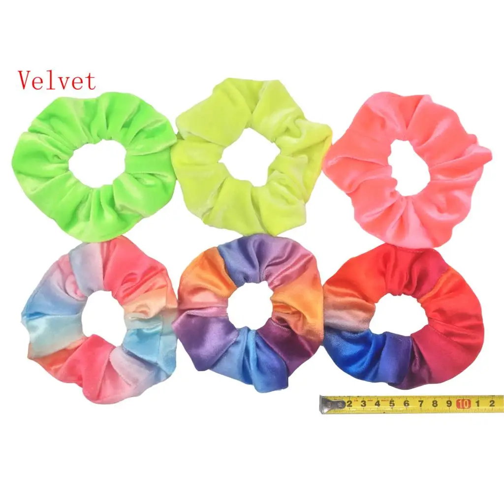 PJ040-6PCS 6 шт/лот Бархатные эластичные резинки для волос, резинки для волос для девочек, не складываются, леопардовые женские большие мелкие блестки из шифона с цветочным рисунком - Цвет: PJ040-6PCS