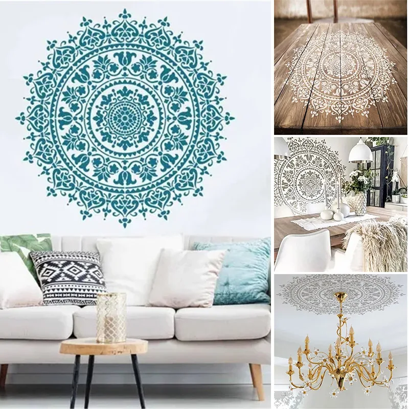 

Mandala Auxiliary Painting Template Large Reusable Stencil for Floor Wall Tile Fabric Furniture Painting Accessory Free