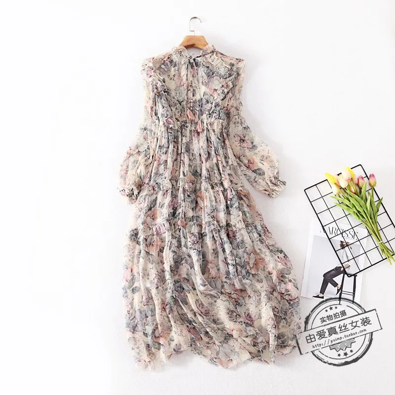 Tcyeek Summer 100% Real Silk Dress Women Vintage Long Embroidery Floral Dresses Femela Elegant Vestidos Lady Evening Party | Женская