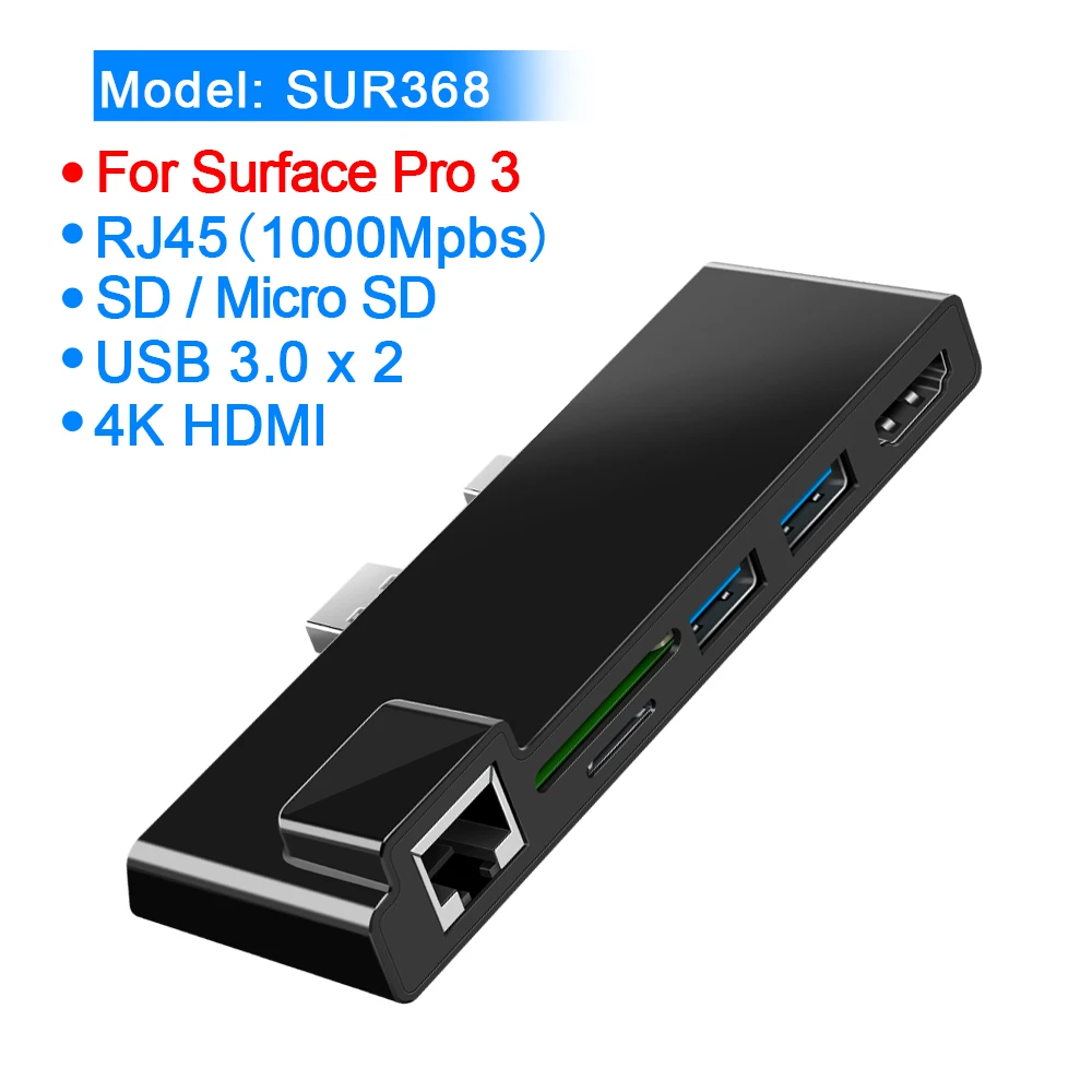 Pro 3 Rocketek usb 3,0 концентратор кард-ридер 4K HDMI 1000 Мбит/с гигабитный Ethernet адаптер для SD/TF micro SD microsoft Surface Pro 3/4/5/6 - Цвет: Pro 3